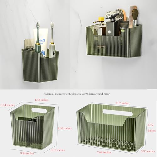 Set Of 2 Storage Organizer Bins Wall Mounted Shower Caddy, Bathroom shelves Stackable Clear Plastic Toothbrush Holder Adhesive Hanging Bin for Bathroom, Kitchen, Cabinet, Shower BPA Free Small (Green) - color: Green-4.33x3.54x4.53in