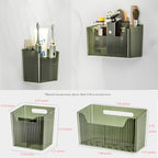 Set Of 2 Storage Organizer Bins Wall Mounted Shower Caddy, Bathroom shelves Stackable Clear Plastic Toothbrush Holder Adhesive Hanging Bin for Bathroom, Kitchen, Cabinet, Shower BPA Free Small (Green) - color: Green-4.33x3.54x4.53in