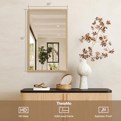 32"x20" Solid Wood Bathroom Mirror, Rustic Wood Frame Wall Mirror for House Decor, Rectangle Farmhouse Bathroom Vanity Mirror Bedroom Living Room Entryway, Explosion-Proof Horizontal/Vertical - color: Solid, size: 32"L x 20"W
