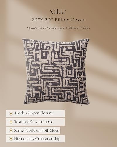 Woven Jacquard Throw Pillow Cover, Pack of 1 Geometric Pattern Textured Decorative Cushion Covers for Sofas, Couches, Fade Resistant Pillow for Sofa & Couch, Gilda, Anthracite, 18x18 Inch - color: Anthracite
