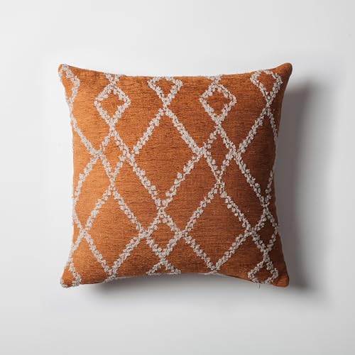 Woven Jacquard Throw Pillow Cover, Pack of 1 Geometric Pattern Textured Decorative Cushion Covers for Sofas, Couches, Fade Resistant Pillow for Sofa & Couch, Savoy, Orange, 18x18 Inch - color: Orange - Savoy