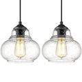 ELYONA 2 Pack Bubble Glass Pendant Light 8 inch Industrial Kitchen Hanging Pendant Light Fxitures Modern Hand Blown Seeded Glass for Farmhouse Dining Room Bar Bedroom Living Room Black - color: Black-2 Pack