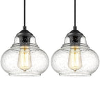 ELYONA 2 Pack Bubble Glass Pendant Light 8 inch Industrial Kitchen Hanging Pendant Light Fxitures Modern Hand Blown Seeded Glass for Farmhouse Dining Room Bar Bedroom Living Room Black - color: Black-2 Pack