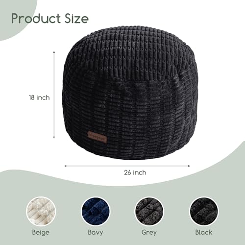 HIGOGOGO Pouf Ottoman Stuffed Round Modern Foam Filled Foot Rest Poufs for Living Room Chair Decorative 26 X 18 Inches Boho Relax Stool for Wedding Christmas Party, Black - color: Black, size: 26"D x 26"W x 18"H