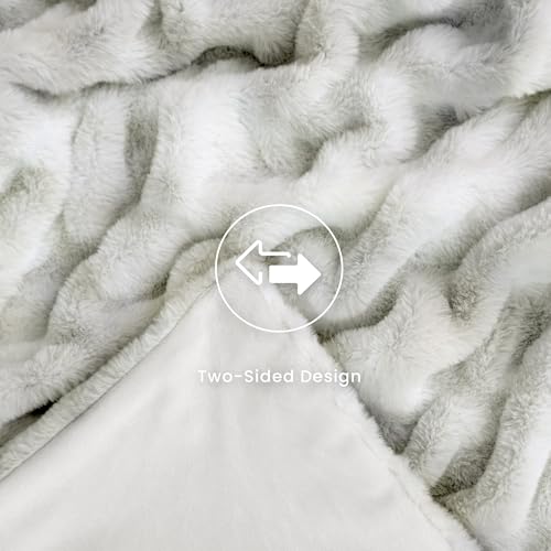 Faux Rabbit Fur Throw Blanket, Ultra Soft Plush Cozy Blanket for Couch Bed, Thick Fluffy Ruched Tie-Dye Decorative Blanket, Giftable,50"x60",Tie-Dye Cream Beige - color: Tie-dye Cream Beige, size: Throw(50"x60")