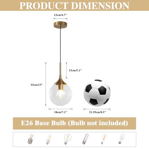 KCO Lighting Clear Globe Pendant Lights Kitchen Island Bubble Glass Pendant Lighting Gold Hanging Light Fixture Mid Century Modern Hanging Lamp for Living Room Dining Room - color: Clear