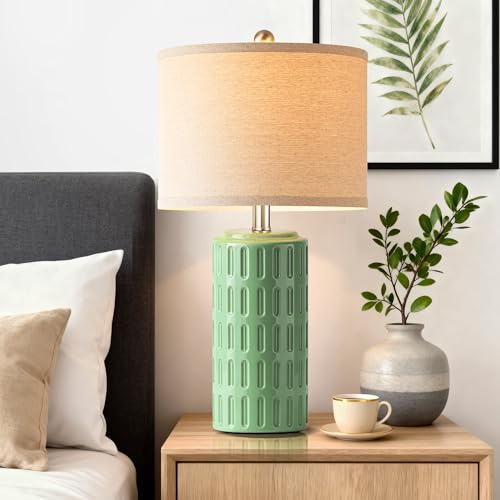 PARTPHONER 23" Farmhouse Modern Ceramic Table Lamp Set of 2 - Sage Green Bedside Lamps for Bedroom & Living Room, Nightstand, Desk, End Table - color: Sage Green