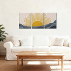 Frimeeme Modern Sun Boho Wall Art Set of 3,Boho Sun Canvas Print Set,12" x 16" Each Framed, for Living Room/Office/Bedroom/Kids Room