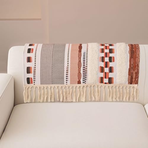 VClife Dog Boho Couch Cover, Washable Furniture Protector, 35.4 x 35.4 in | Tufted Tassel Sofa Cover, Non Slip Woven Geometric Sofa Slipcover, Multi-Size Universal Throw Cover For Couch, Pet Friendly - color: 02# Rust Red Checkered, size: 35.4" x 35.4"