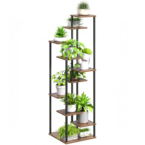 Yzosvki 10 Tier Plant Stand Indoor, Tiered Corner Plant Shelf Flower Stand for Living Room, Balcony, Patio, Garden, Rustic Brown - color: Square-Rustic Brown, size: 10 Tier