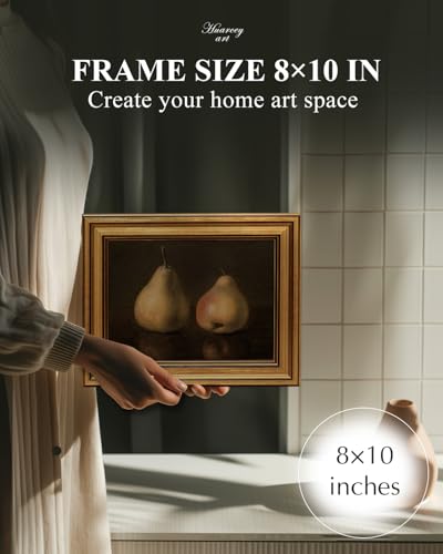 HUARCEY Gold Framed Vintage Wall Art for Living Room, Pear Fruits Painting Prints Shelf Decor for Kitchen, Aesthetic Bedroom Wall Art Decor, Christmas Gift for Friends or Family (Two Pears - 8"x10") - color: Two Pears, size: 10"L x 8"W