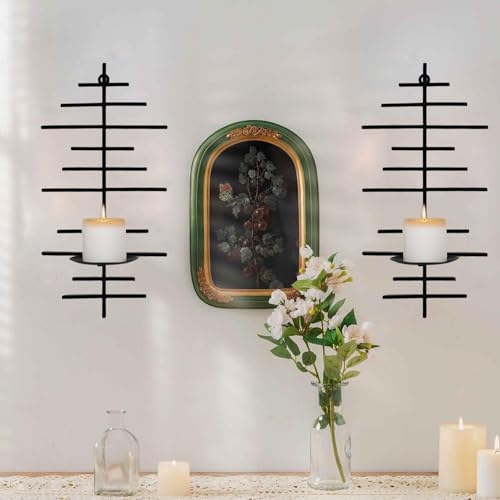 AIM & GGKK Wall Candle Sconce Set of 2,Black Wall Mounted Candle Holder for Home,Living Room, Dining Room,Rustic Farmhouse Boho Decoration - color: Black