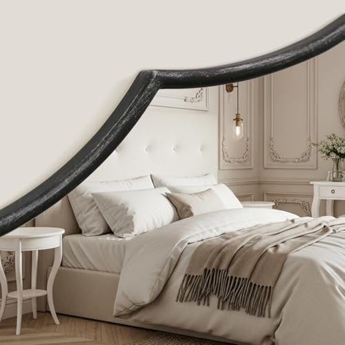 Besdomus Large Scalloped Black Mirror: 47"x31" Modern Minimalist Wood Frame Wall Mirror - Decorative Arched Fireplace for Bedroom/Bathroom/Dresser/Entryway/Mantle/Living Room - Stylish Home Decor - color: Black, size: 31"L x 47"W