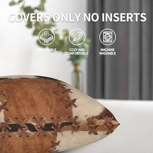 Cow Fur Patchworks Throw Pillow Covers 18 X 18 Inch Set of 2 Pillow Cases Decoration Cushion Cover for Sofa Bedroom Living Room Outdoor - color: Cow Fur Patchworks