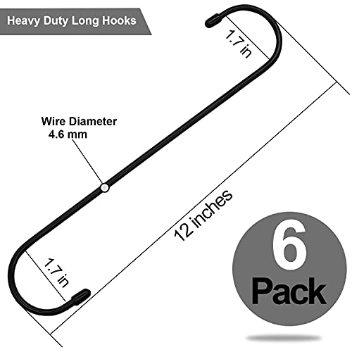 ESFUN 6 Pack 12 inch Extra Large S Hooks Black Heavy Duty Long S Hooks for Hanging Plant Extension Hooks for Kitchenware,Utensils,Pergola,Closet,Flower Basket,Garden,Patio,Indoor Outdoor Uses - color: Black