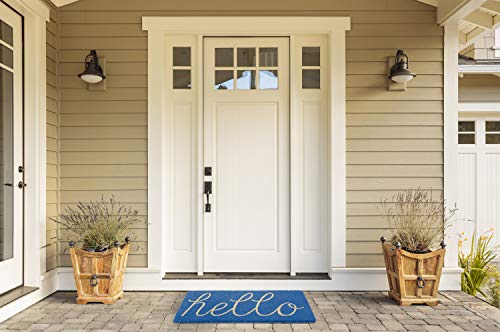 DII Hello Coir Fiber Doormat Non-Slip Durable Outdoor/Indoor, Pet Friendly, 18x30, Blue - color: Blue