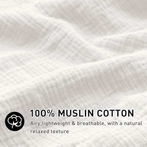 EMME Muslin Cotton Duvet Cover Set Cream White King Size Linen Like Soft Breathable Lightweight Summer Comforter Cover Set with Zipper Closure (Cream White, King, 104"x90") - color: 01 - Cream White, size: King(104"×90")