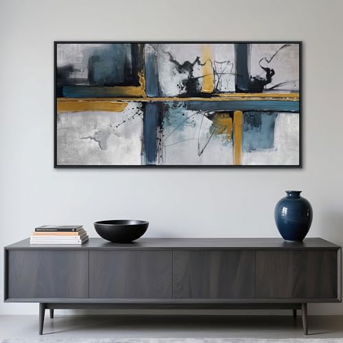 Abstract Canvas Wall Art Framed Modern Wall Art for Living Room Navy Blue Artwork for Walls, Above Bed Wall Decor With Navy and Gold for Bedroom and Living Room Office Pictures Wall Decor 24×48IN - color: Navy, size: 48"L x 24"W