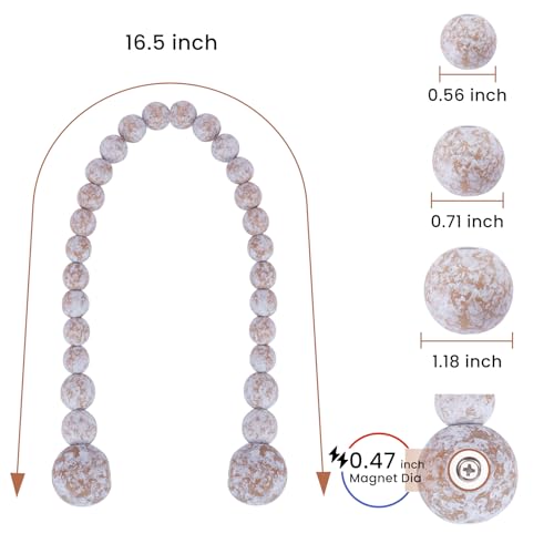 KLOGTSIND Magnetic Curtain Tiebacks, Curtain Tie Backs for Curtains 2 Pack, Wood Bead Curtain Tiebacks, Curtain Holders for Boho Bedroom Decor, Baby Nursery Decor, Farmhouse Decor - color: Whitewashed