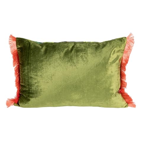 Creative Co-Op Cotton Blend Velvet Printed Lumbar Pillow with Cheetah Image and Eyelash Fringe, Multi Color - color: Navy, size: Lumbar