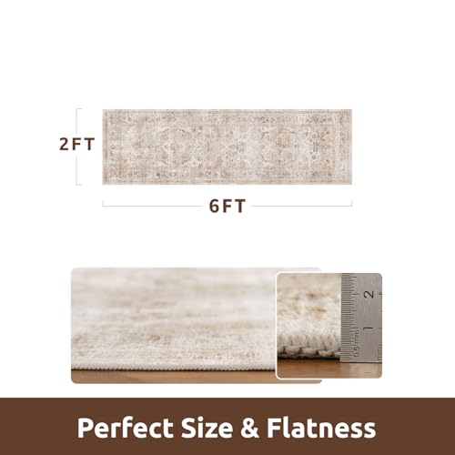 AMOAMI-2X6 Runner Rug-Washable Runners for Hallways-Soft Non Slip Bedside Rugs for Bedroom-Vintage Long Rug for Hallways Entryway Laundry Room Stair Kitchen Bathroom Beige - color: Beige, size: 2' x 6' (Rectangular)