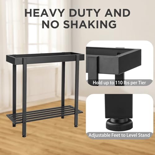 Honla Metal Plant Stand Indoor Outdoor,2 Tier Window Tall Plant Table Bench Shelf for Multiple Plants,26" L x 8.66" W x 24.40" H,Black - color: Black