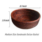 9 Inch Round Rattan Bowl Basket, Handmade Wicker Basket Tray with Scalloped Edge and 3”Deep Wall, Decorative Woven Dark Brown Bread Basket Fruit Bowl Key Holder Table Centerpiece, M - color: M - D8.7 x H2.8 inch