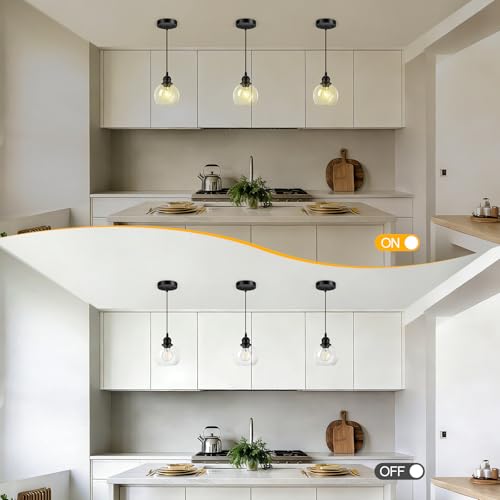 Pendant Lights Kitchen Island, Black Pendant Light with Glass Lampshade, 71 Inch Adjustable Hanging Lamp for Kitchen Living Room, Modern Farmhouse Industrial Ceiling Lighting Fixture(E26 Base,No Bulb) - size: 1Light - D 5.91 IN