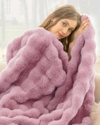 Ultra Soft Cozy Faux Fur Throw Blanket, Fuzzy Plush Thick Bubble Blanket, Oversize Luxury Fluffy Blanket for Couch, Sofa, Bedroom, and Living Room,50x60 Inches,Pink - color: Pink, size: Throw