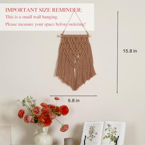 Small Macrame Wall Hanging Decor Boho Tapestry for Bedroom Living Room Dorm Nursery and Office, Cute Aesthetic Wall Art for Small Spaces for Teen Girls and Home Decor (Toffee Brown, 16*10 Inch) - color: Toffee Brown