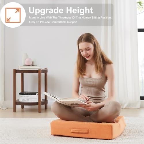 JKMAX 22 inches Floor Pillow for Adults - Large Meditation Cushion with Thick Foam & Soft Tufted Cover - Premium Outdoor Square Floor Cushion Seat - Yoga Pillows for Sitting On Floor - Orange - color: Orange, size: 1 Count