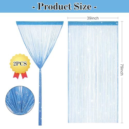 2 Pack 39 x 79 Inch String Curtains for Doorway, Home Decor Sequin Glitter String Curtain Boho Doors Tassel for Windows, Closet, Living Room, Bedroom, Hallway, Party (Blue) - color: Blue
