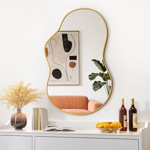 Hasipu Irregular Wall Mirror - 35"x24" Asymmetrical Mirror, Modern Decorative Mirrors for Living Room, Entryway, Hallway, Bathroom, Bedroom,Wall Mounted Home Decor (Gold) - color: Gold, size: 35"L x 24"W