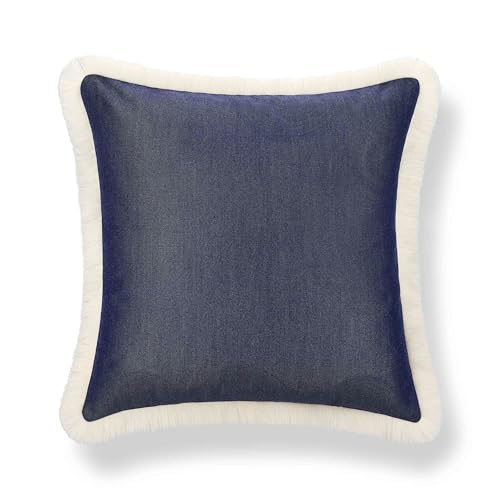 Hofdeco Premium Coastal Hampton Outdoor Performance Throw Pillow Cover Only, 22"x22" Water Repellent, UV and Fade Resistant for Backyard, Couch, Poolside, Indigo Blue Woven Solid - color: Indigo Blue Solid 22"x22"