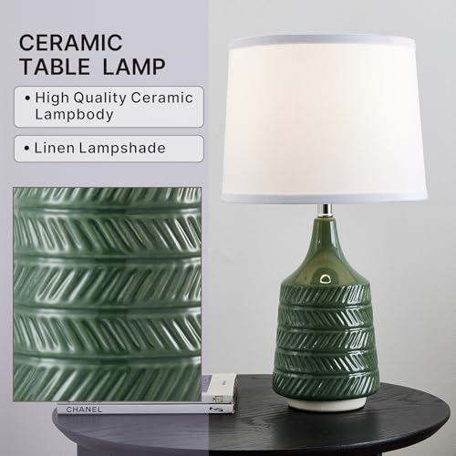 Green Ceramic Table Lamps Set of 2, 18.5" Modern Bedside Lamps for Night Stands, Decor Classic Small Lamps for Living Room End Tables, Farmhouse Boho Lamp for Bedroom Office, LED Bulbs Included - color: Green