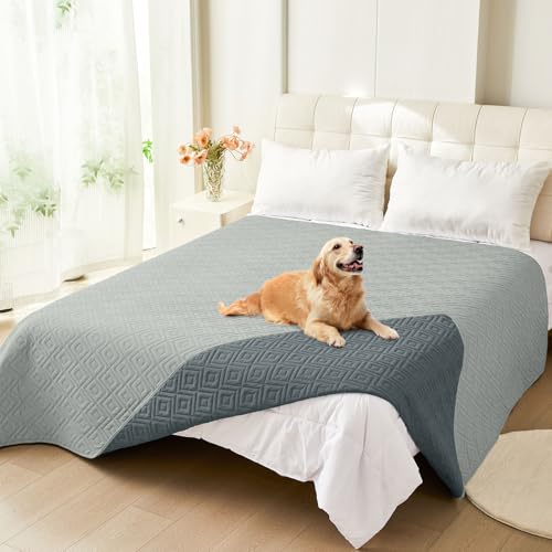 hyha Waterproof Dog Blanket, Soft Pet Bed Blankets, Waterproof Sofa Couch Cover for Dogs Washable, Reversible Pet Couch Covers for Sofa Furniture (82x82 Inch, Grey/Dark Grey) - color: Grey+dark Grey, size: 82x82 Inch