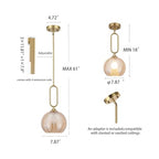 Amber Glass Pendant Light Set of 2 Modern Globe Pendant Lighting Nordic Ribbed Gold Ceiling Hanging Chandelier with Brushed Brass Adjustable Rods Dining Room Kitchen Island Light Fixture - color: Gold-Amber 2 Pack