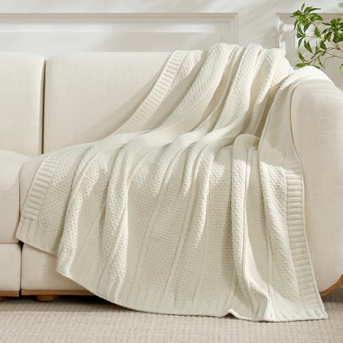 Amélie Home Premium Chenille Throw Blanket, Soft Cozy Moss Stitch Knit Blanket for Couch, Sofa, Chair, Home Decor, Cream White 50"x60" - color: Cream White, size: 50" X 60"