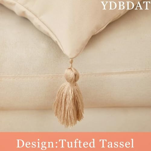 Boho Decorative Rainbow Colorful Throw Pillow Covers 18x18 Farmhouse Tufted Textured Pillow Covers with Tassels Woven Cushion Case for Sofa Bed Living Room Hallowmas Champagne x1 - color: Champagne, size: 18" x 18" (Pack of 1)