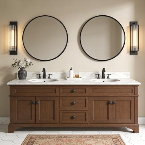 WallBeyond Round Wood Mirror, 32" Round Modern Decoration Large Circle Wall Mirror for Bathroom Living Room Bedroom Entryway, Black - color: Black, size: 32"L x 32"W