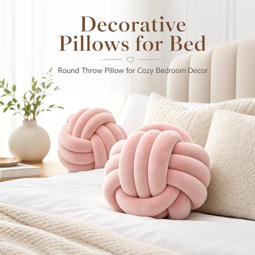 Petrella Knot Pillow, 11 Inch Pink Round Velvet Throw Pillow Ball Cushion, Machine Washable Soft Decorative Accent Pillow for Couch, Sofa, Bed, Home Decor - color: A1-pink, size: 11inch