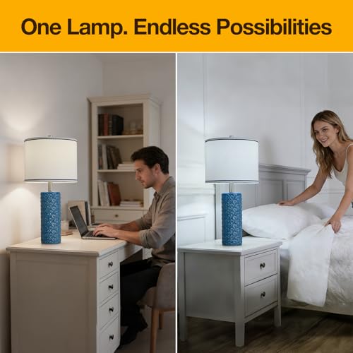 27" Farmhouse Bedside Table Lamp Set of 2, Bule Modern Ceramic Lamps for Living Room, 3 Color Temperature Rustic Table Lamps for Bedroom, Night Stands, Dorm,Office, Home Décor (Bulb Included) - color: Bule, size: 27"