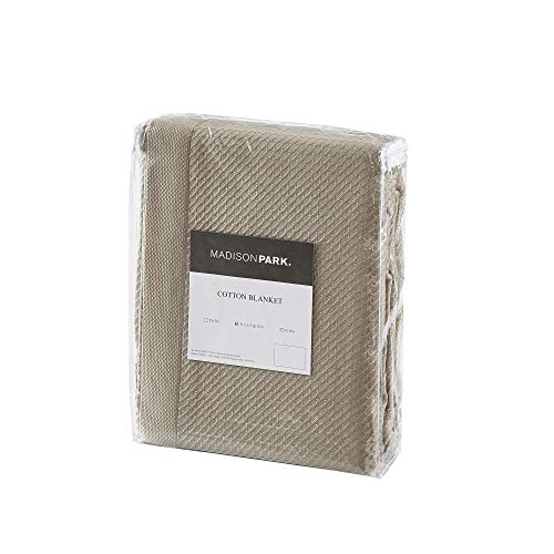 Madison Park 100% Egyptian Cotton Lightweight Summer Blanket, Breathable Waffle Knit Design, Soft Cozy All-Season Throw for Bed, Couch or Sofa, Khaki Taupe Full/Queen Size (90"x90") - color: Khaki, size: Full/Queen