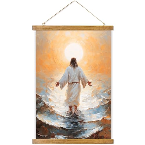 ABoby Jesus Walking on Water Poster, Christian Wall Art Framed, Bible Story Wall Decor Painting for Room Decor - color: Jesus Walking on Water