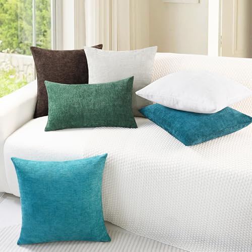 CaliTime Throw Pillow Covers Decorative 16 X 16 Inches Pack of 2 Cozy Chenille Cushion Cases for Couch Sofa Bed Living Room Home Coffee - color: Coffee, size: 16" x 16" (Pack of 2)