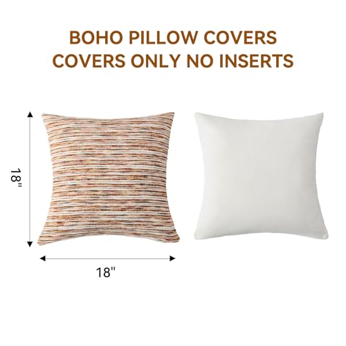 Boho Pillow Covers 18x18 Set of 2 Geometric & Striped Pillow Covers-Hand-Tufted Textured Pillowcases-Farmhouse Linen Decorative Throw Pillows for Sofa, Couch, Bed, Chair, Living Room, Rust - color: Rust