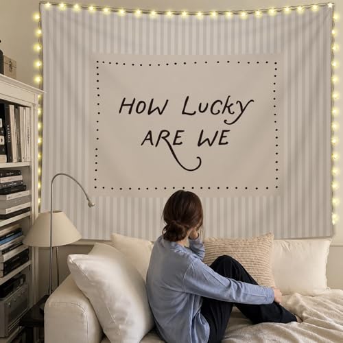 SkyCozy Inspirational Wall Tapestry, Motivational Office Decor, How Lucky Are We Motivational Retro Neutral Striped Tapestry for Home Bedroom Living Room Dorm Office Wall Decor, 50x60 Inch - color: 04-How Lucky Are We Tapestry