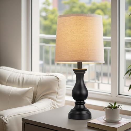 Seealle Farmhouse Table Lamps Set of 2 - Rustic Lamp for Bedroom Living Room, 22" Boho Bedside Lamps for Night Stands End Table Office Desk Lamp Nightstand with Linen Shades(Matte Black) - color: C. Matte Black
