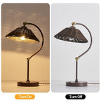 2 Pack Woven Rattan Table Lamp, Boho Plug in Handmade Rattan Shade & Anti-Rust Iron Base Desk Lamp, Plug & Play Vintage Dark Brown Bedside Lamp for Living Room, Office, Bedroom 【Bulb Included】