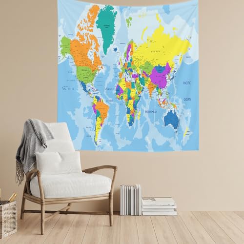 CAPSCEOLL Color Earth Map Tapestry Large Cute World Map Wall Tapestry for Dorm Decorations Thanksgiving Day 50X60 Inches - color: Blue Orange, size: 50"L x 60"W
